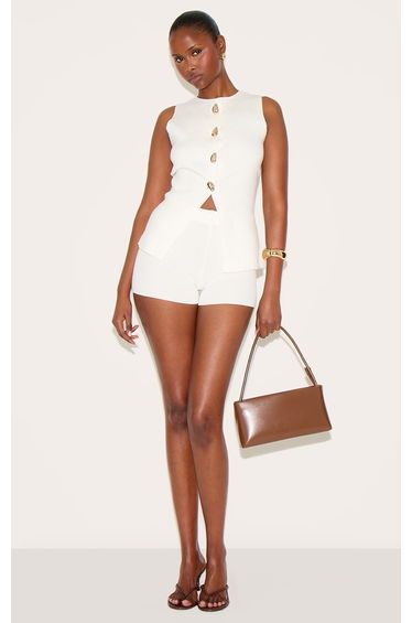 Cream Compact Knit Mini Short