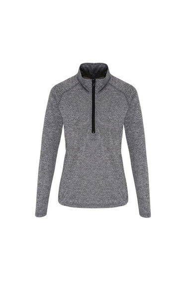 TriDri Womens/Ladies Long Sleeve Performance Quarter Zip Top - Black Melange/Black