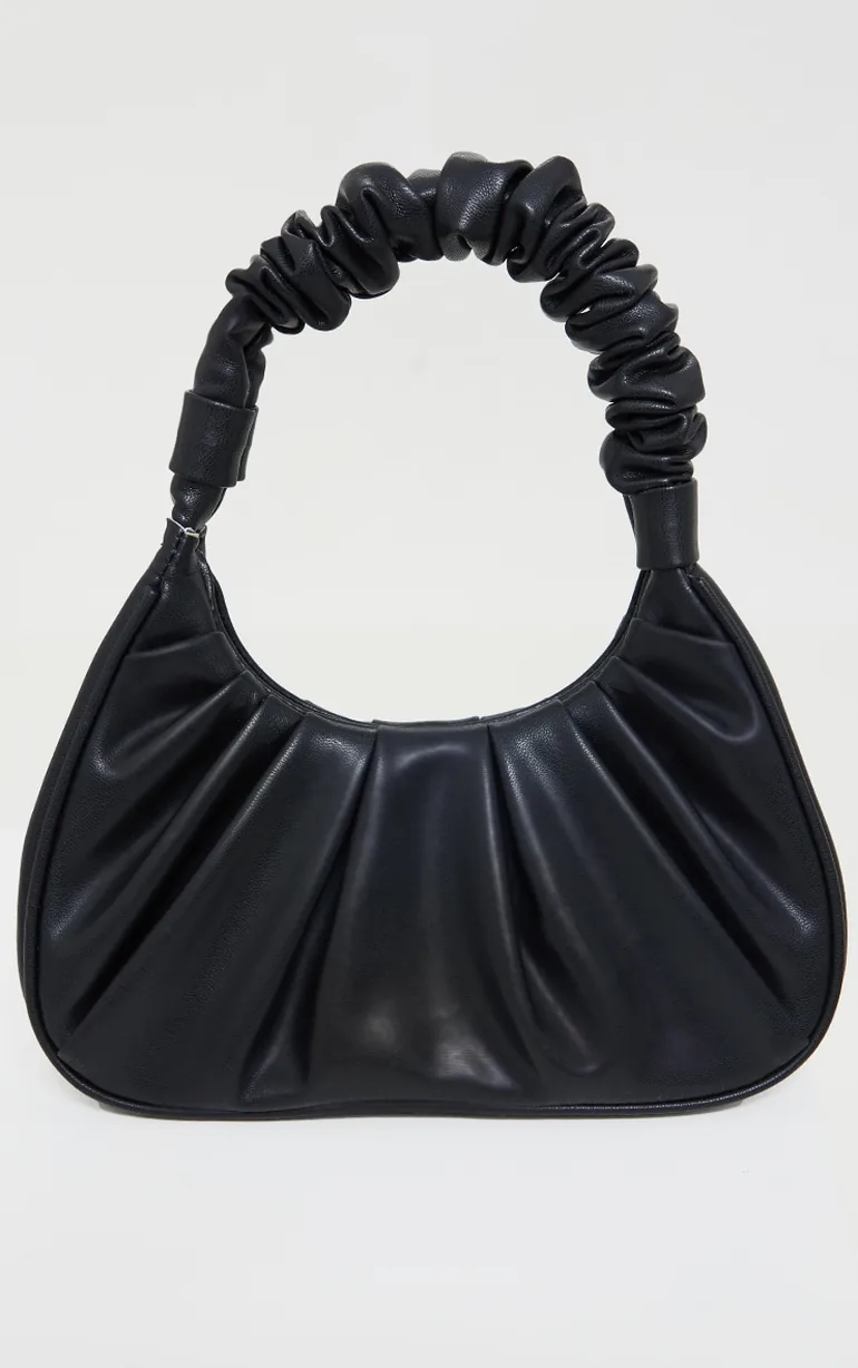 Black Ruched Handle Shoulder Bag - 1