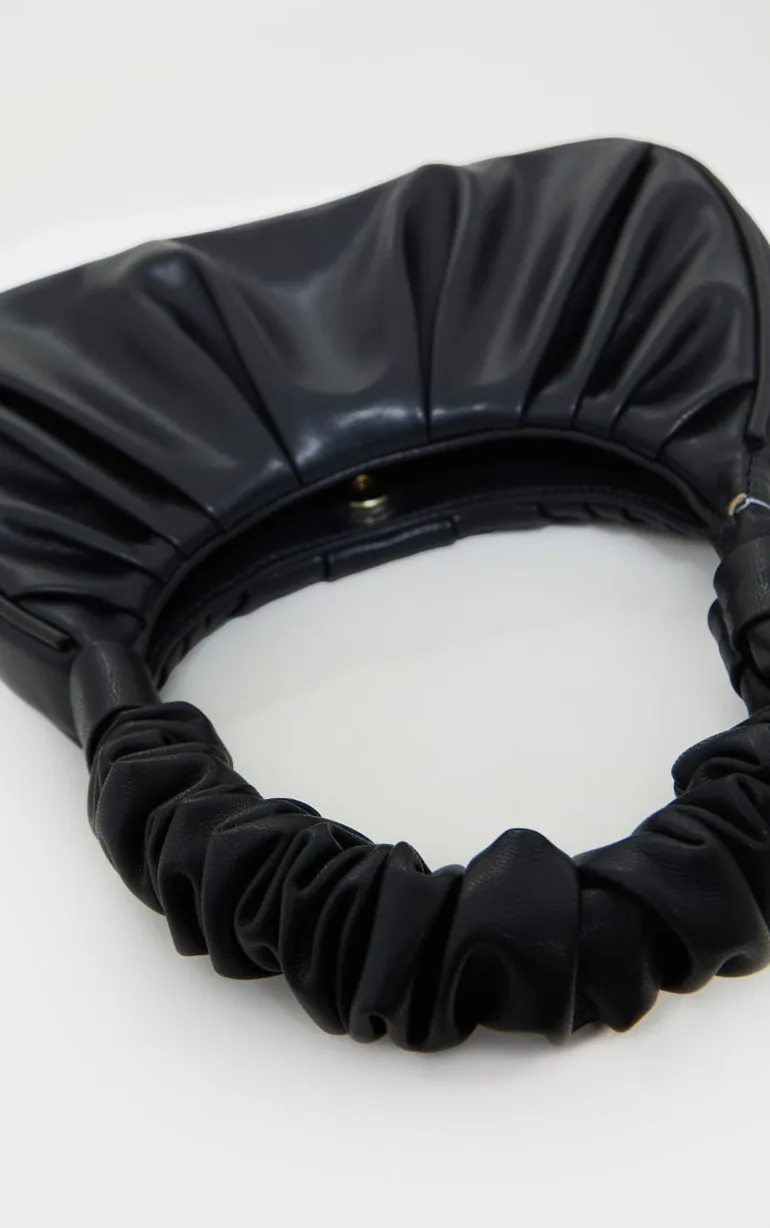 Black Ruched Handle Shoulder Bag - 3
