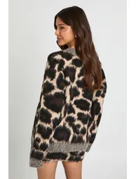 Leopard Print Super Soft Crew Neck Jumper - brown - 2