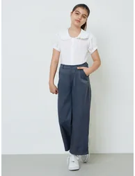Teen Girls Charcoal Wide Leg Pants with Side Pocket