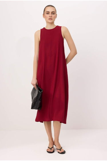 Burgundy Plain Maxi Woven Dress