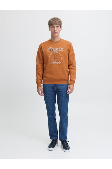Rust Crew Neck Printed Sweatshirt