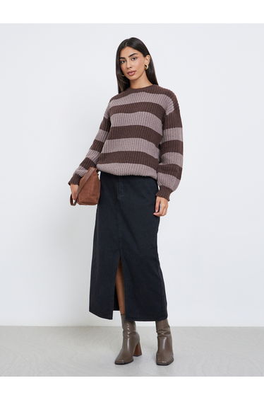 Brown Striped Oversized Sweater