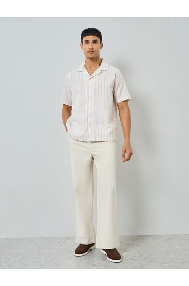 Men Striped Resort Collar Cotton Linen Shirt
