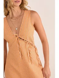 Textured Stripe Asymmetric Tie Mini Dress - 2