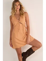 Textured Stripe Asymmetric Tie Mini Dress - 1