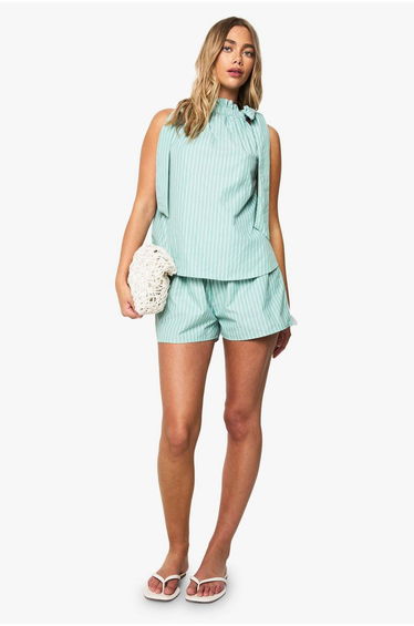 Stripe Tie Neck Smock Top - mint