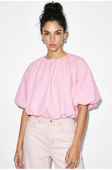 LUCCI Crop Poplin Blouse With Crew Neck