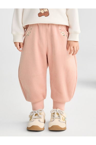 Girls' Jogger Pants with Embroidered Flowers
