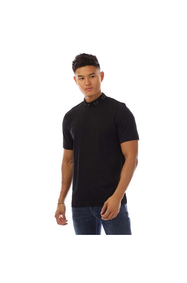 Men's Fred Perry Laurel Wreath High Neck T-Shirt in Black