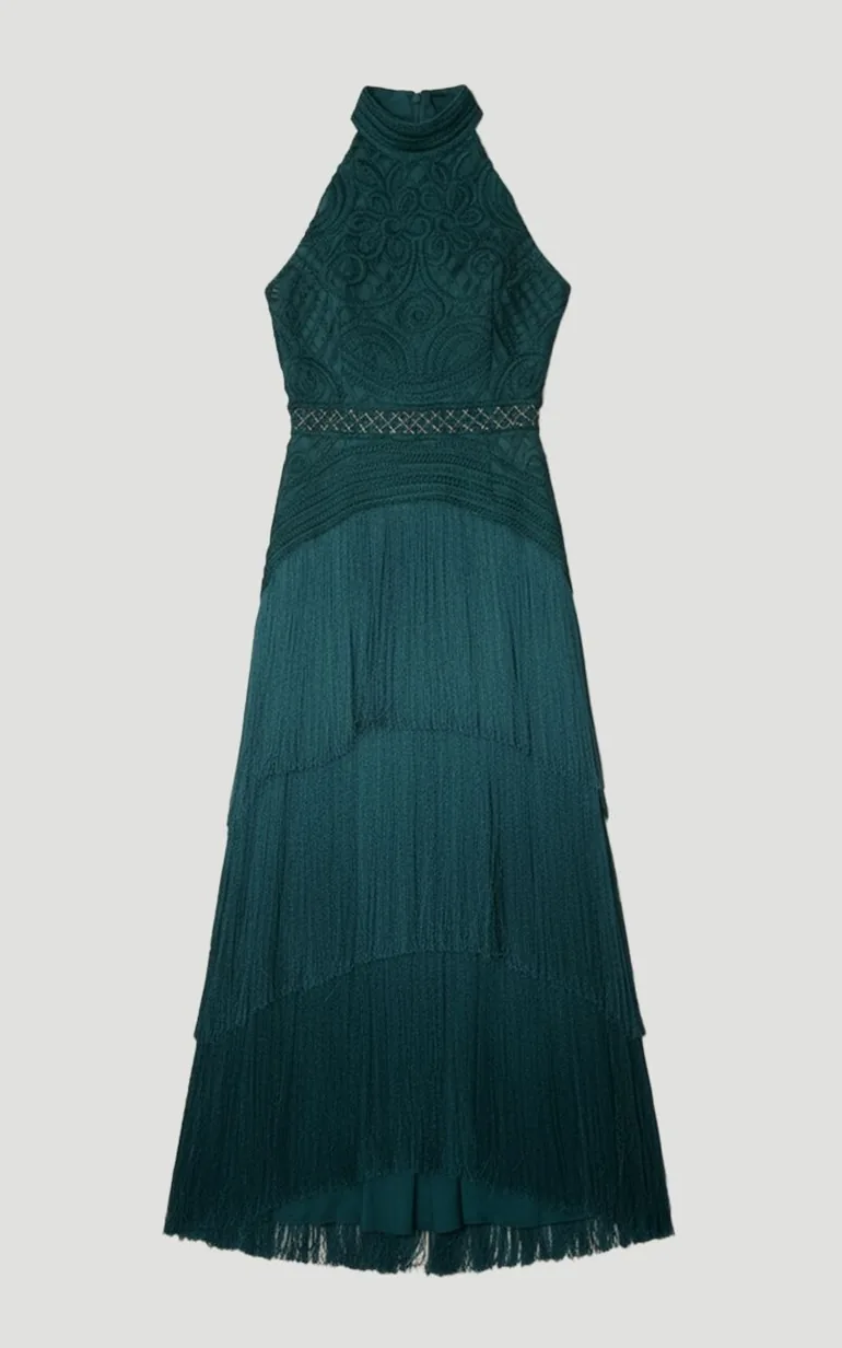 beaded fringed woven maxi dress Beaded-Fringe Long Prom Dress: Jovani 38816 Light Blue / 0