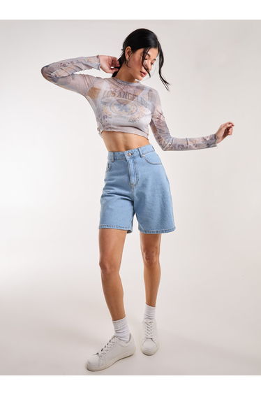 Mesh Printed LA Long Sleeve Top