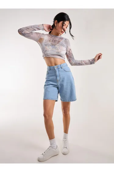 Mesh Printed LA Long Sleeve Top