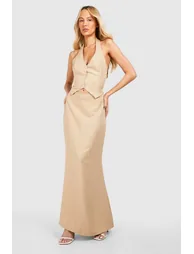 تنورة ماكسي مخططة لون بيج - لطويلات القامة