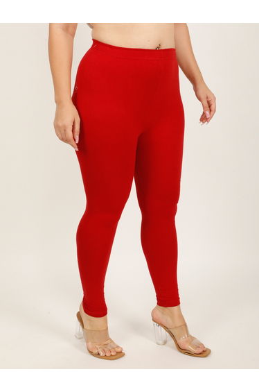 Women Maroon Solid Cotton Leggings