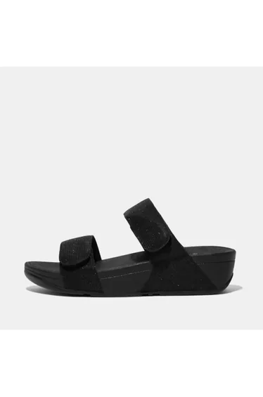 Women's Fit Flop Lulu Adjustable Shimmerlux Sliders in Black