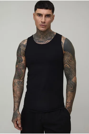 Tall Basic Regular Fit Ribbed Vest - black