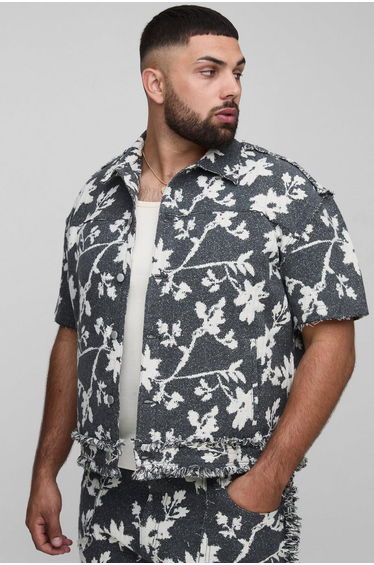 Plus Floral Tapestry Oversized Short Sleeve Overshirt