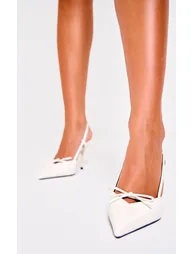 Cream PU Patent Point Toe Bow Detail Mid Heel Courts