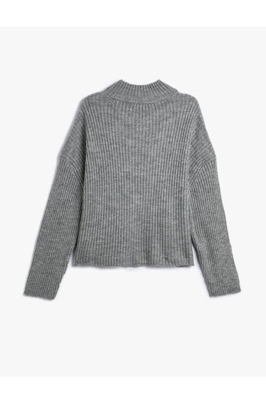 Stand-Up Neck Basic Sweater Long Sleeve Relax Cut Ribbed Lurex Detail