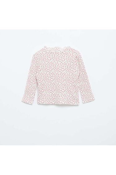 Ribbed T-Shirt with Scalloped Neck WHITE