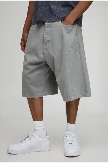 Parachute Grey Tinted Applique Denim Shorts - grey