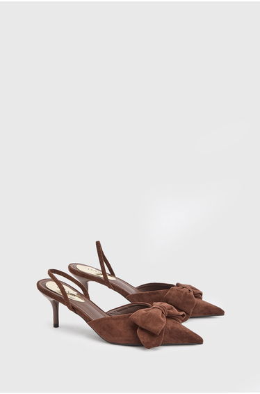 Isabelle Faux Suede Bow Detail Medium Stiletto Slingback Heel Court Shoes