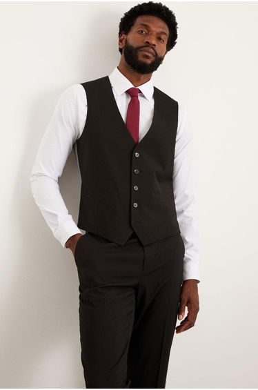 Tailored Fit Black Essential Waistcoat