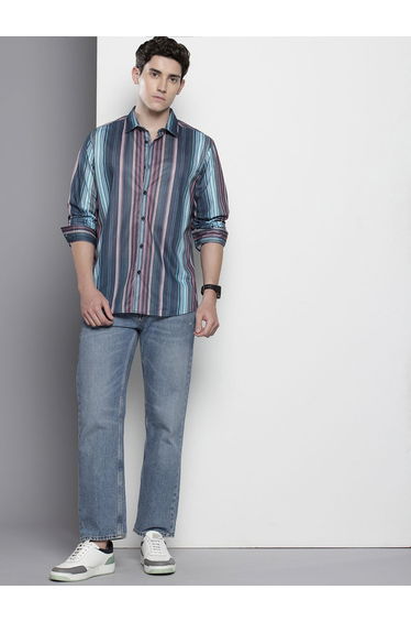 Men Multi-Stripe Spread Collar Shirt