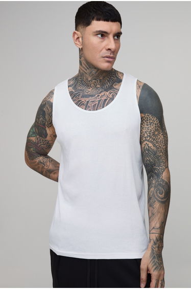 Tall Basic Regular Fit Ribbed Vest - white
