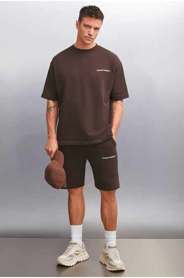GRIMELANGE COLOMBIA Men’s 2-Piece Set Comfort Fit Relaxed Cut Embroidered Text Non-Padded Brown Tracksuit