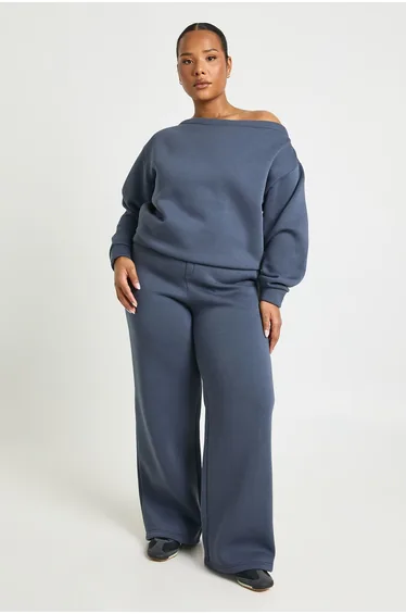 Plus Wide Leg Joggers - charcoal