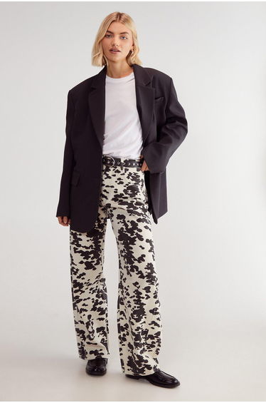 Denim Dalmatian Print Barrell Leg Jean