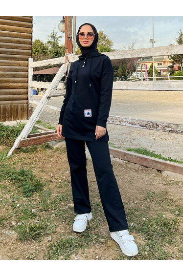 Modest Longline Hooded Top Tracksuit Set
