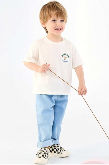 2-Piece T-shirt and Denim Pants Set WHITE