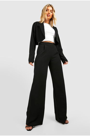 Basic Jersey Wide Leg Trousers - black