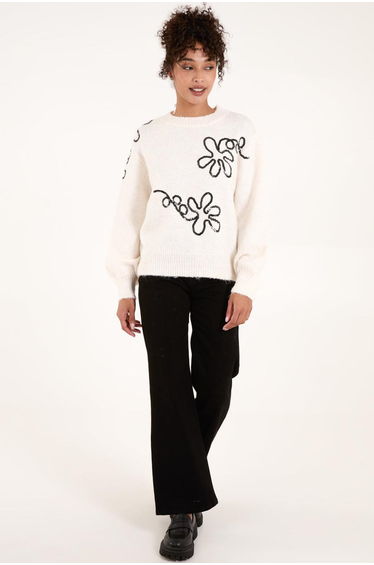 Abstract Flower Embroidery Jumper