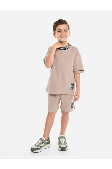 Boys Brown Textured Knit T-Shirt and Shorts Set