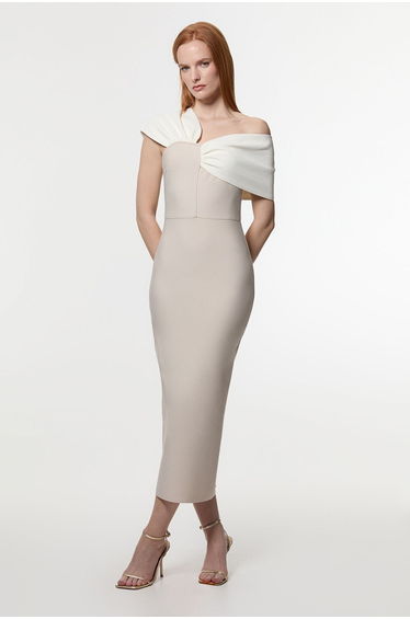 Petite Figure Form Bandage Asymmetric Strap Dress