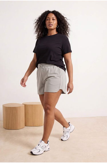 Gray Waist Detailed Basic Piped Comfortable Knitted Plus Size Shorts & Bermuda