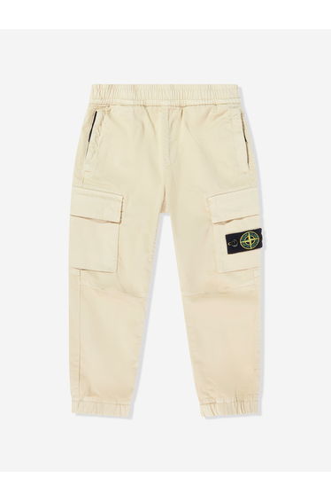 Stone Island Boys Regular Tapered Cargo Trousers in Beige