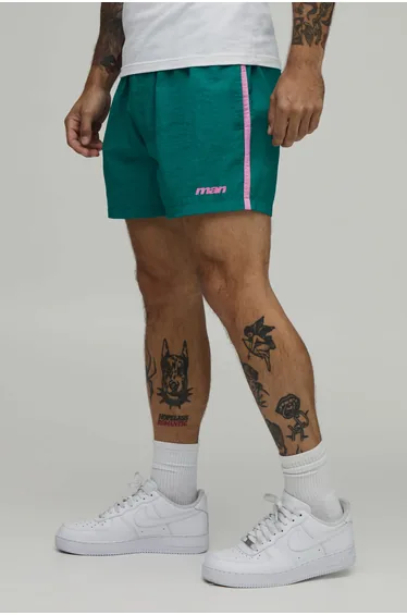 Relaxed Short Length Side Stripe Nylon Short - green