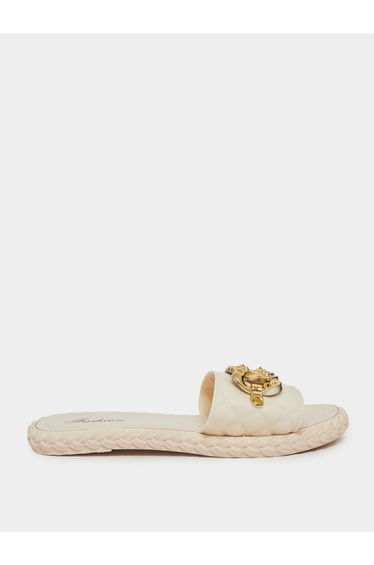 Beige Quilted Slip-On Sandals