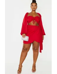Plus Red  Ruched Cut Out Bodycon Dress - 1