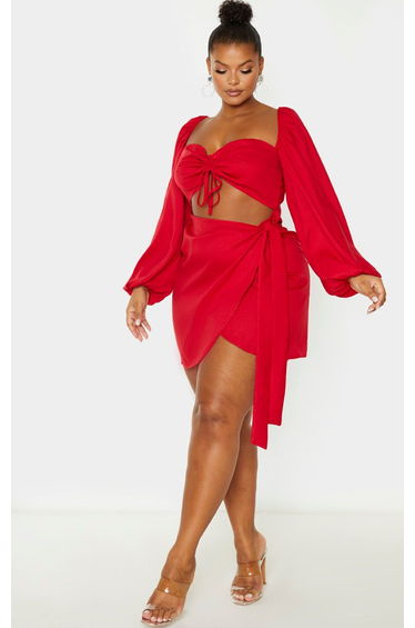 Plus Red Ruched Cut Out Bodycon Dress