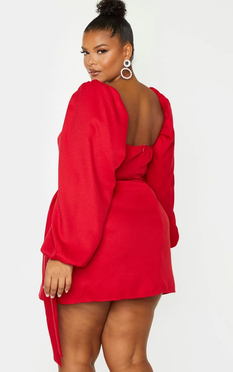 Plus Red  Ruched Cut Out Bodycon Dress - 2