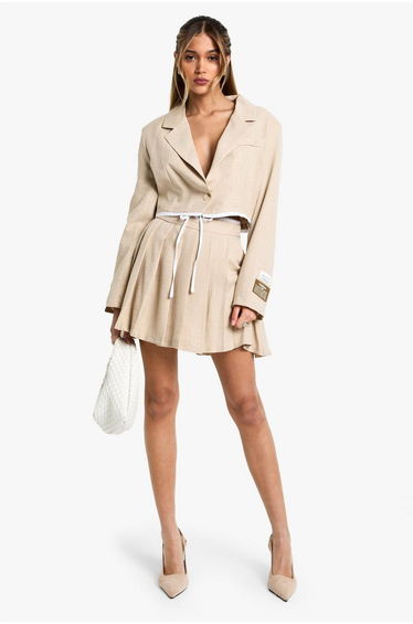Tailored Woven Pleated Mini Skirt - stone