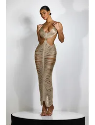 Edna Plunge Neck Fringe Maxi Dress - 1